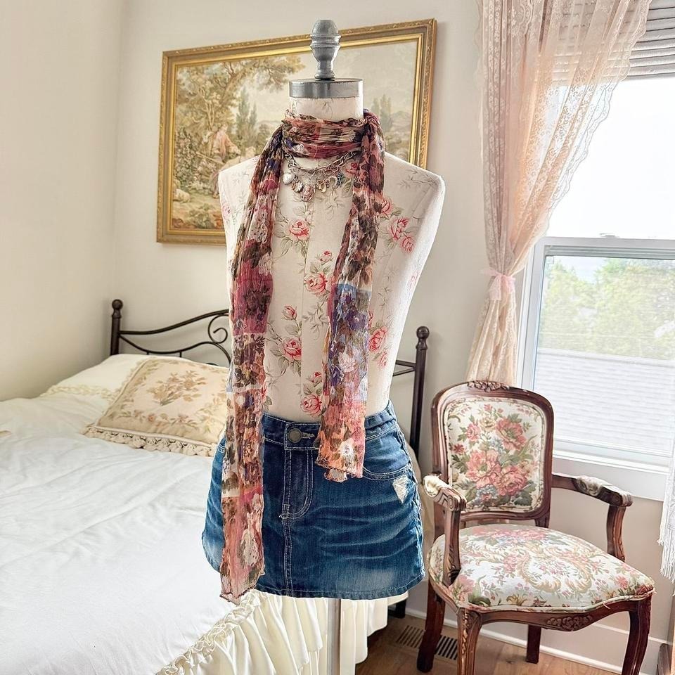 Floral Silk Scarf 90s Vintage Floral Silk Scarf